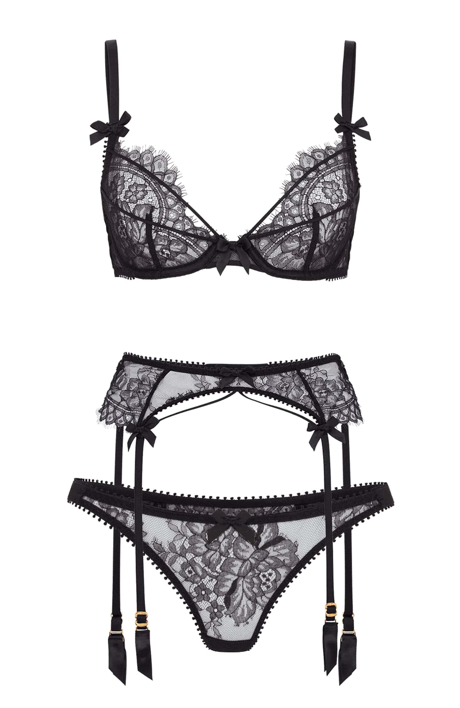 Agent Provocateur - Kiya Bra, Suspender and Thong Set – SHEER