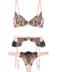 Iris Lace Demi Bra, Garter and Thong Set